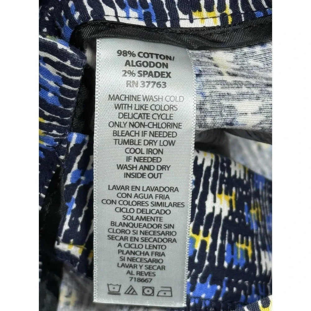 Rafaella Pants Womens 10P Petite‎ Blue Geometric Ankle Stretch Cotton Spandex